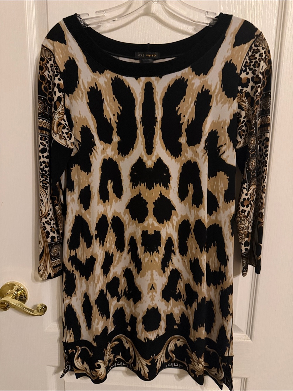 eva varro Black and Gold Animal Print Tunic Top